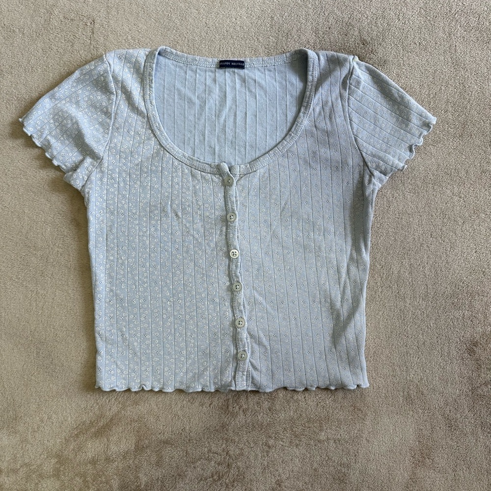 Brandy Melville Gray Ribbed Crop Button Up Blouse